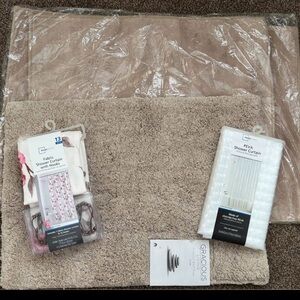 Bathroom Lot of 5 Shower Curtains Mats Curtain Rings Floral Fabric Sets New